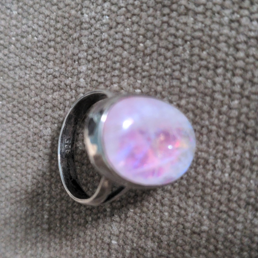 Sterling Silver Moonstone Ring,  8, New, Victorian Foil Design, Genuine Gemstone - Picture 6 of 7